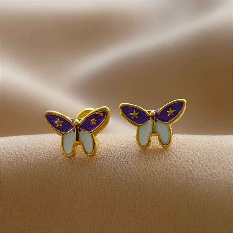BRINCO BORBOLETA ESMALTADA TARRAXA BABY FOLHEADO A OURO 18K⭐