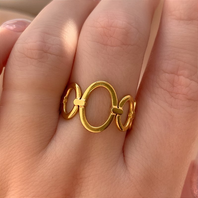 ANEL REGULÁVEL ELOS OVAIS DOURADO AÇO 316L PREMIUM⭐️