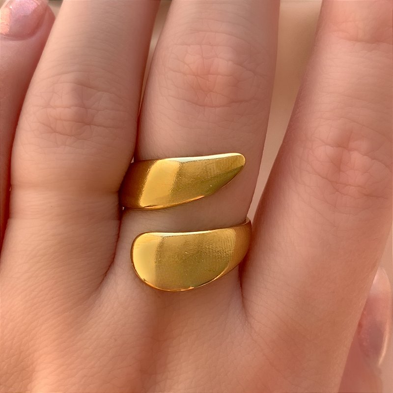 ANEL REGULÁVEL FIO ACHATADO BOLEADO DOURADO AÇO 316L PREMIUM⭐️