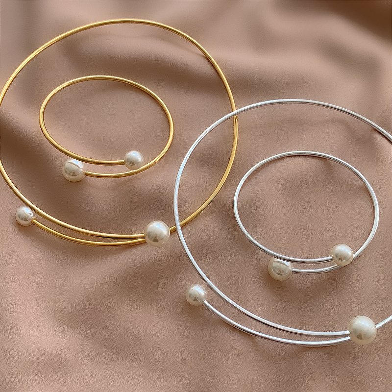 COLAR E PULSEIRA KIT ARO FIO PÉROLA BIJU