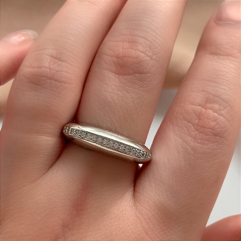 ANEL RETANGULAR BOLEADO FIOS ZIRCÔNIA PRATEADO BIJU