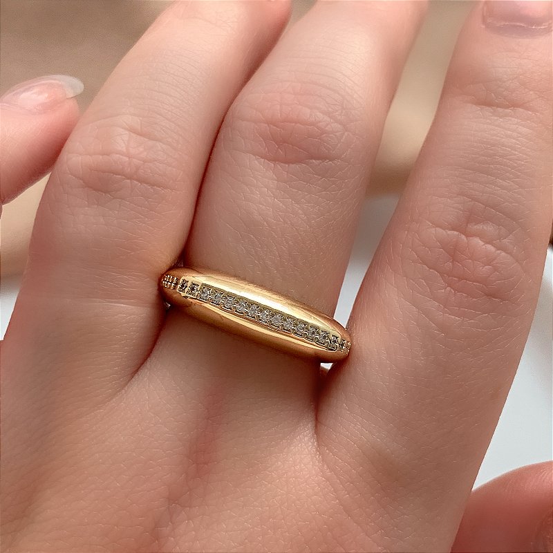 ANEL RETANGULAR BOLEADO FIOS ZIRCÔNIA DOURADO BIJU