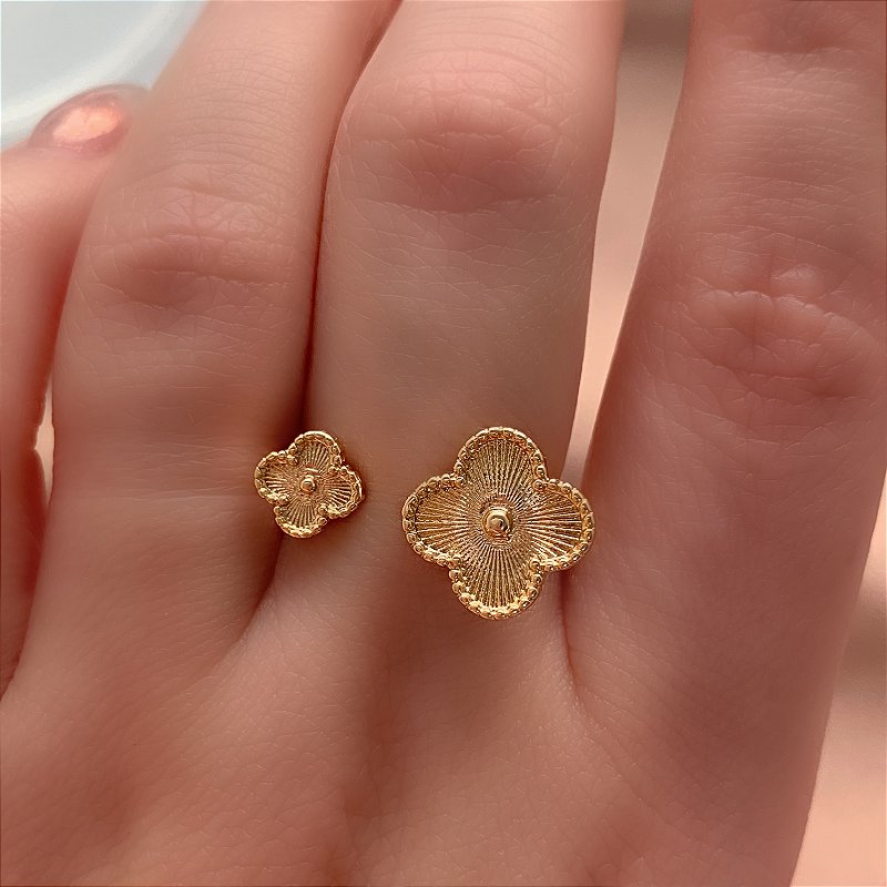 ANEL TREVO DUPLO DOURADO BIJU