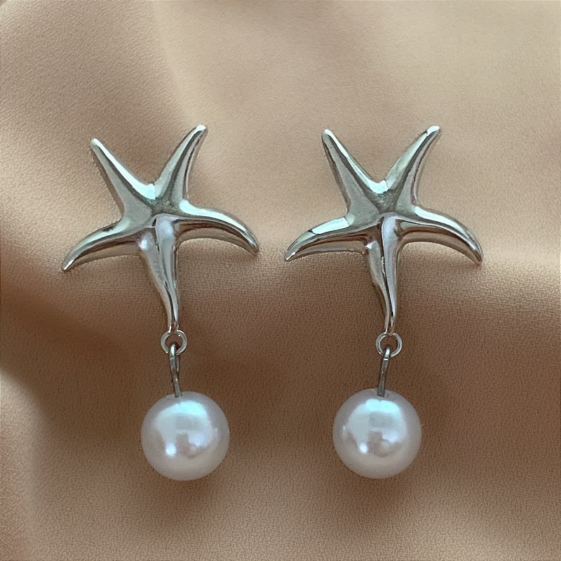 BRINCO ESTRELA DO MAR COM PÉROLA AÇO 316L⭐️