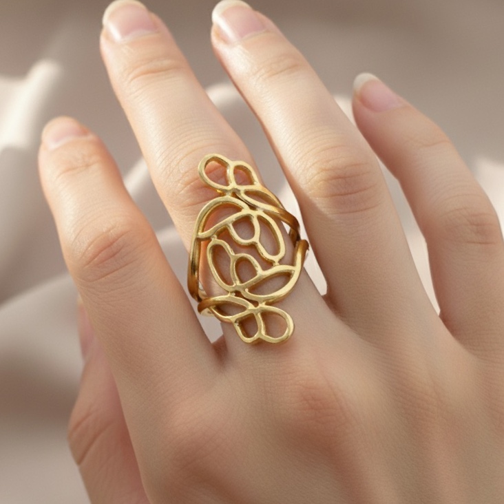 ANEL REGULÁVEL PÉTALAS VAZADAS DOURADO AÇO 316L PREMIUM⭐️