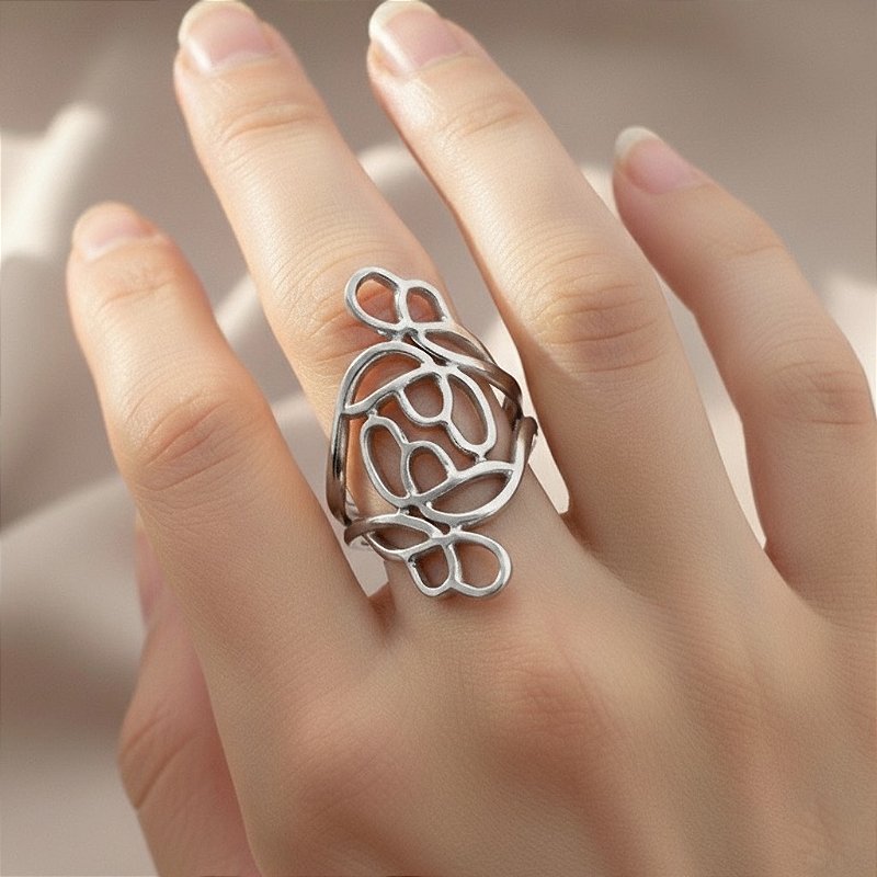 ANEL REGULÁVEL PÉTALAS VAZADAS AÇO 316L PREMIUM⭐️