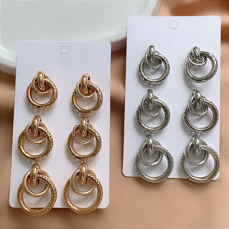 BRINCO KIT CÍRCULOS ENTRELAÇADOS DESENHADO BIJU