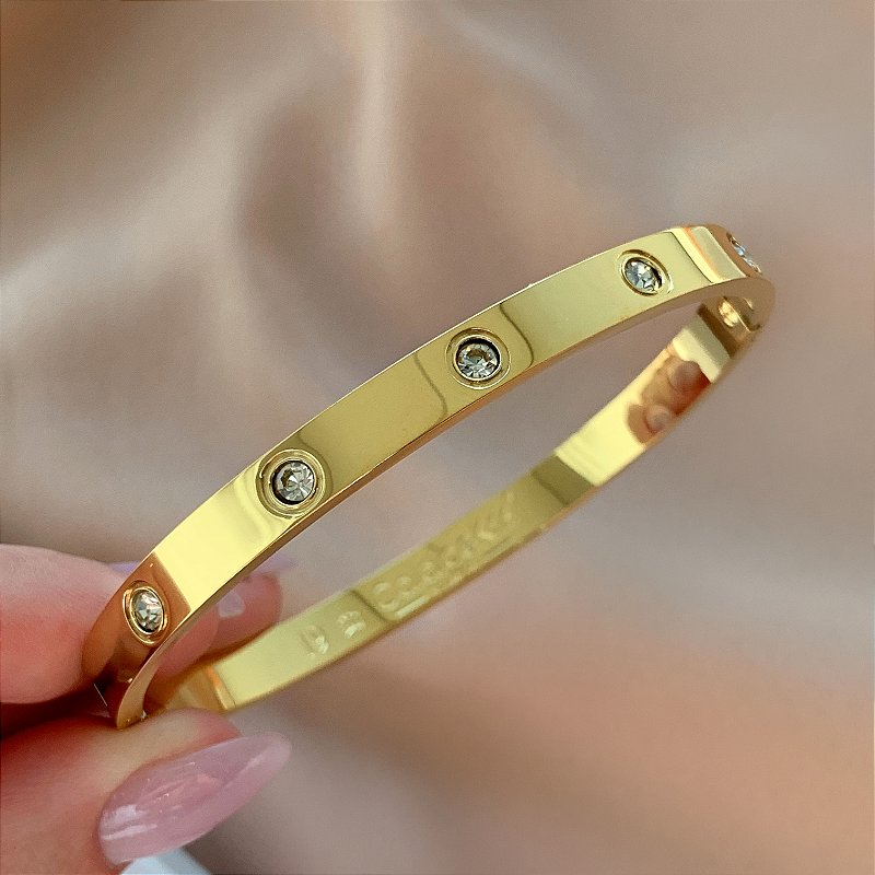 PULSEIRA / BRACELETE ZIRCÔNIAS DOURADO AÇO 316L⭐️