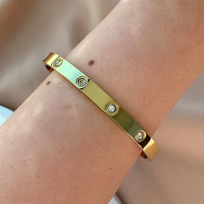PULSEIRA / BRACELETE ZIRCÔNIAS DOURADO AÇO 316L⭐️