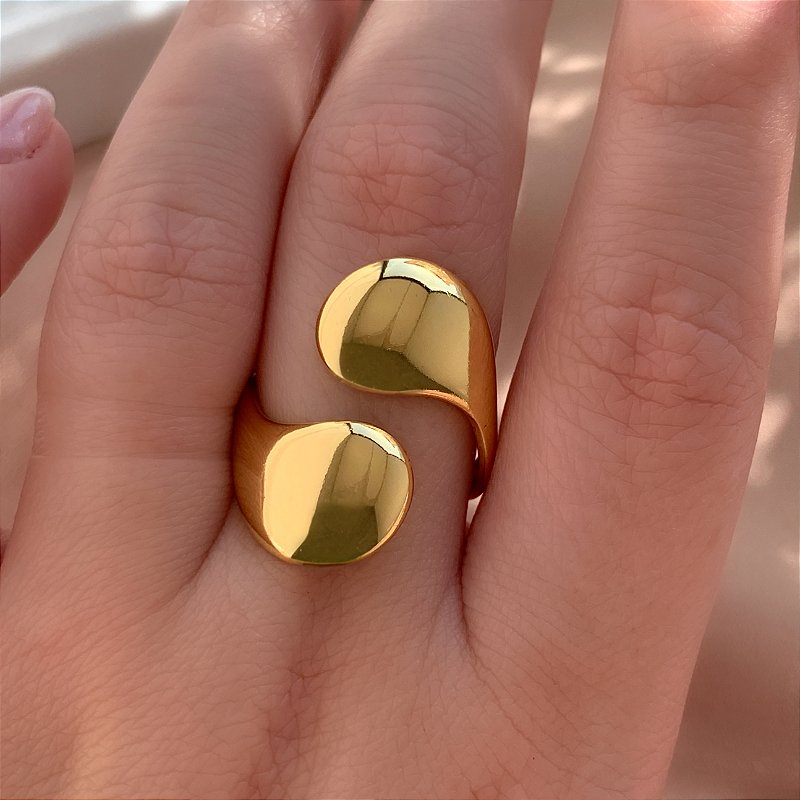 ANEL REGULÁVEL GOTAS BOLEADAS DOURADO AÇO 316L⭐️