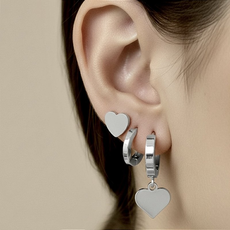 BRINCO KIT ARGOLINHAS GROSSAS CORAÇÕES LISOS AÇO 316L⭐️