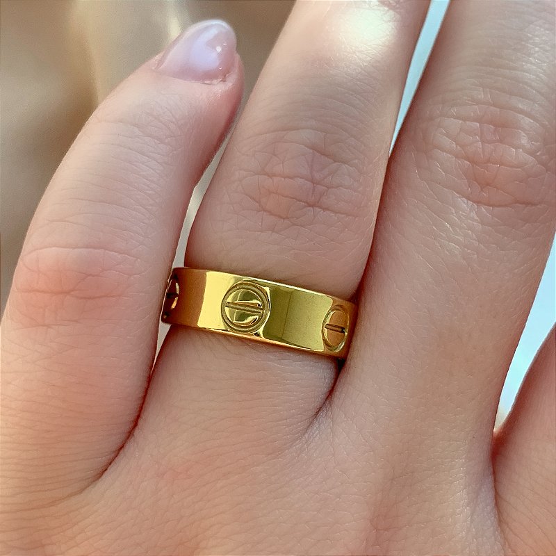 ANEL ALIANÇA GROSSA DESENHADA DOURADO AÇO 316L⭐️