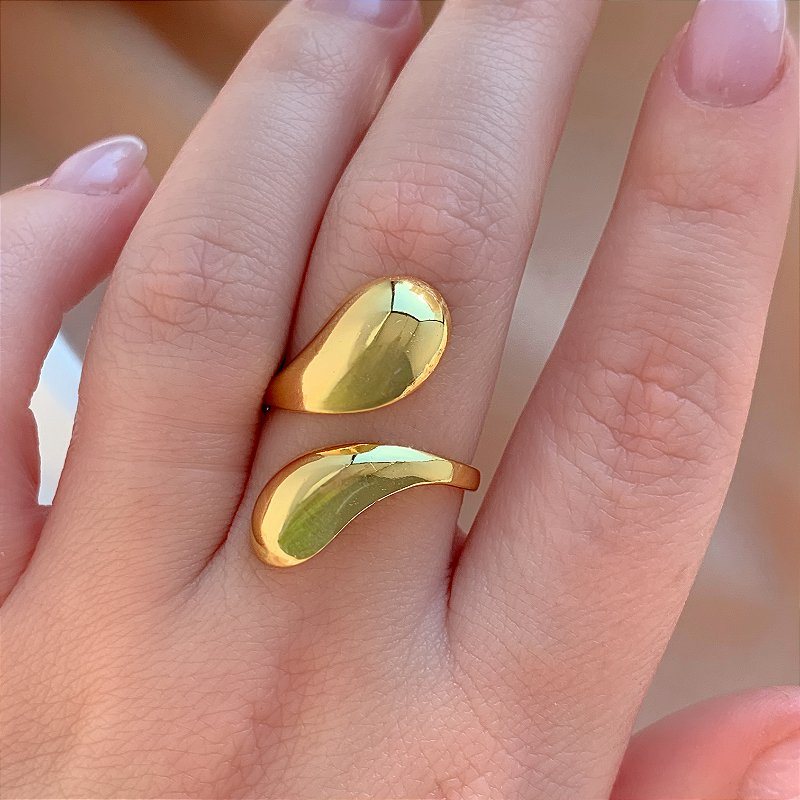 ANEL REGULÁVEL GOTAS ASSIMÉTRICAS LISAS DOURADO AÇO 316L⭐️