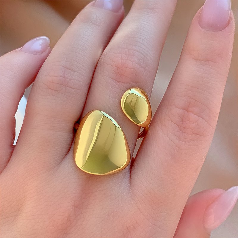 ANEL FORMATOS ASSIMÉTRICOS LISOS DOURADO AÇO 316L⭐️