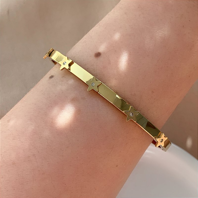 PULSEIRA / BRACELETE ESTRELAS E PONTOS DE LUZ DOURADO AÇO 316L⭐️