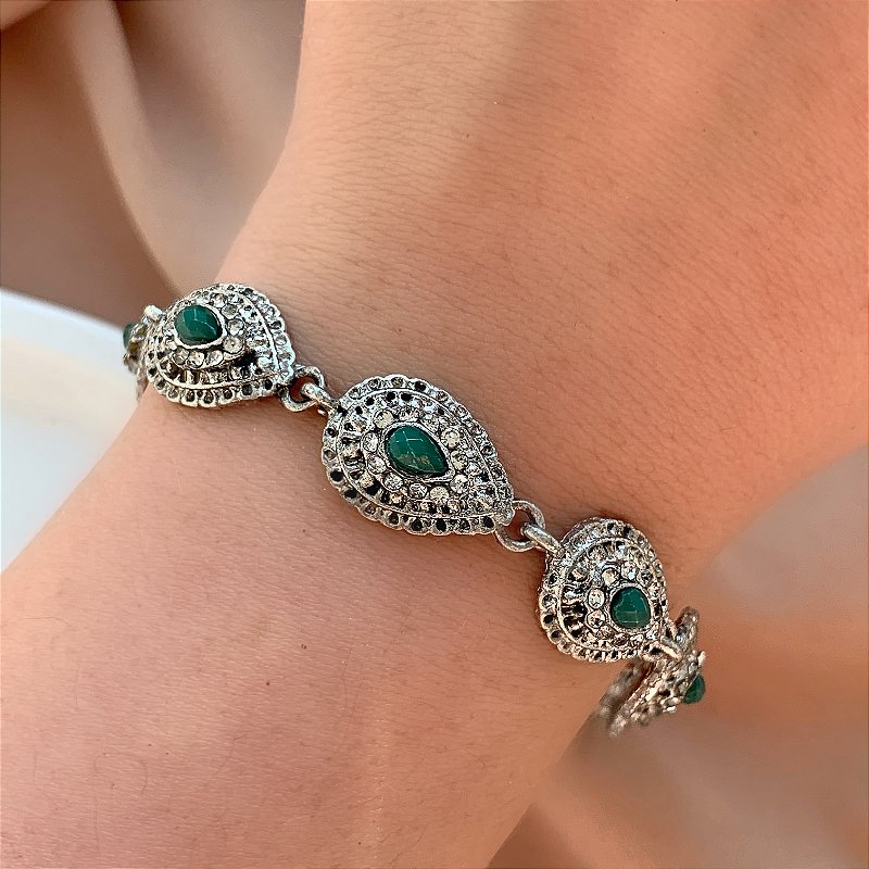 PULSEIRA GOTAS DESENHADAS PEDRAS BOHO BIJU