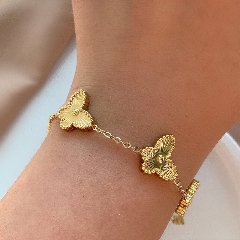 PULSEIRA BORBOLETAS TEXTURIZADAS DOURADO AÇO 316L⭐️