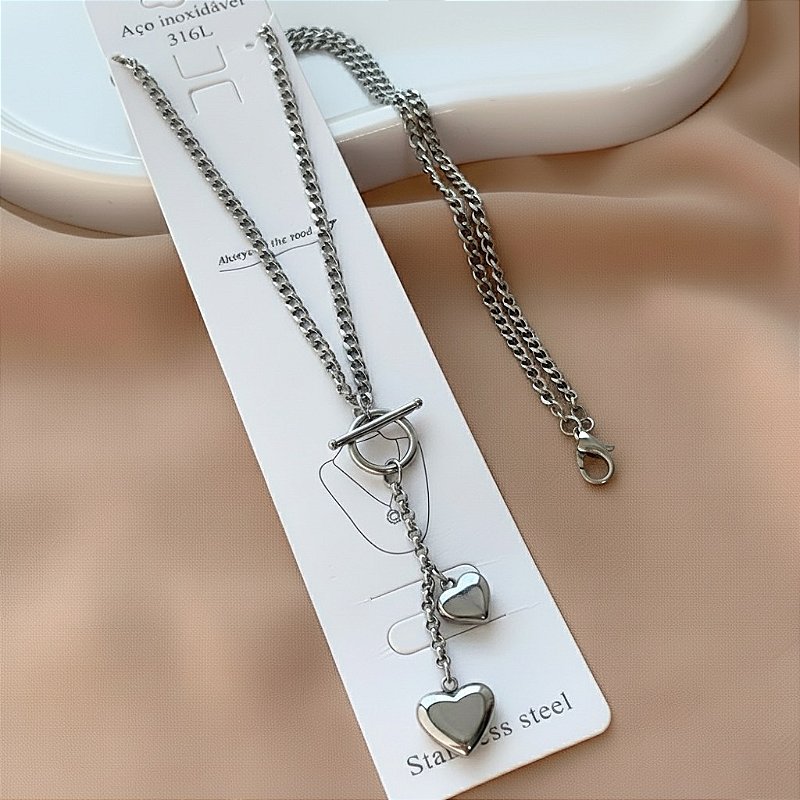 COLAR GRAVATINHA CORRENTE PINGENTE CORAÇÃO AÇO 316L⭐️