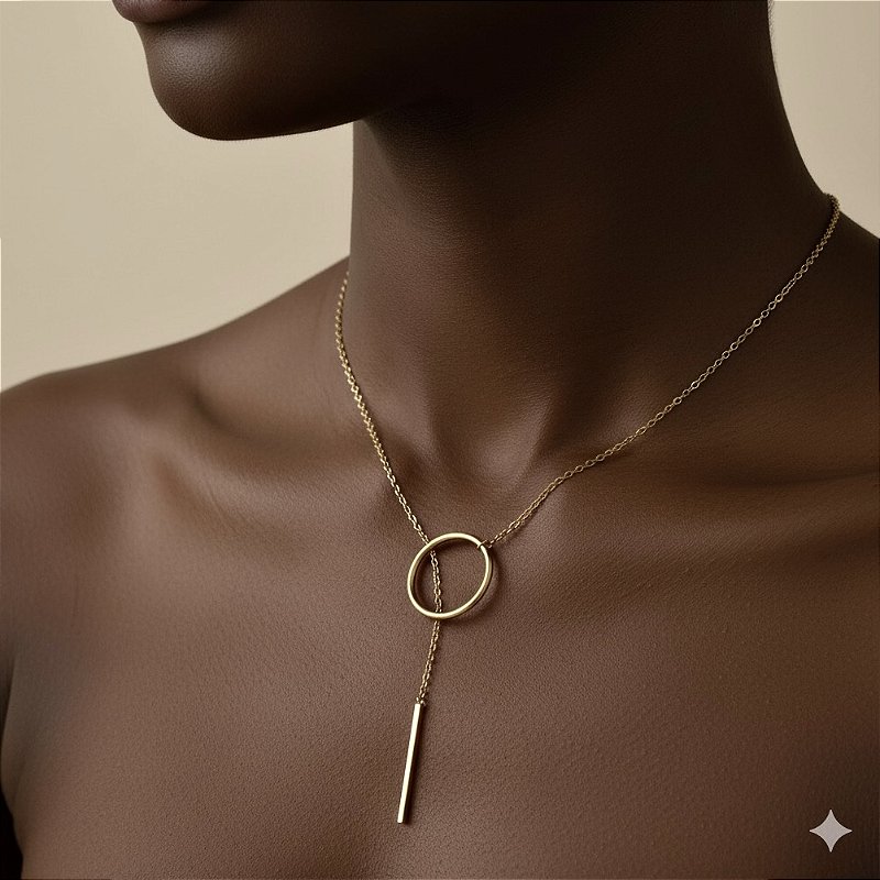 COLAR GRAVATINHA CORRENTE DELICADA CÍRCULO DOURADO AÇO 316L⭐️