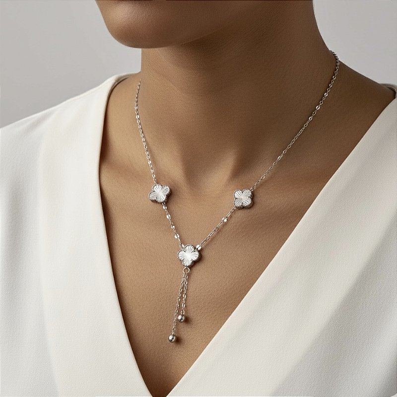 COLAR GRAVATINHA TREVOS DESENHADOS AÇO 316L⭐️