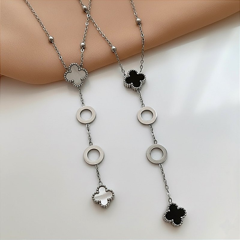 COLAR GRAVATINHA CÍRCULOS E TREVOS RESINADOS AÇO 316L⭐️