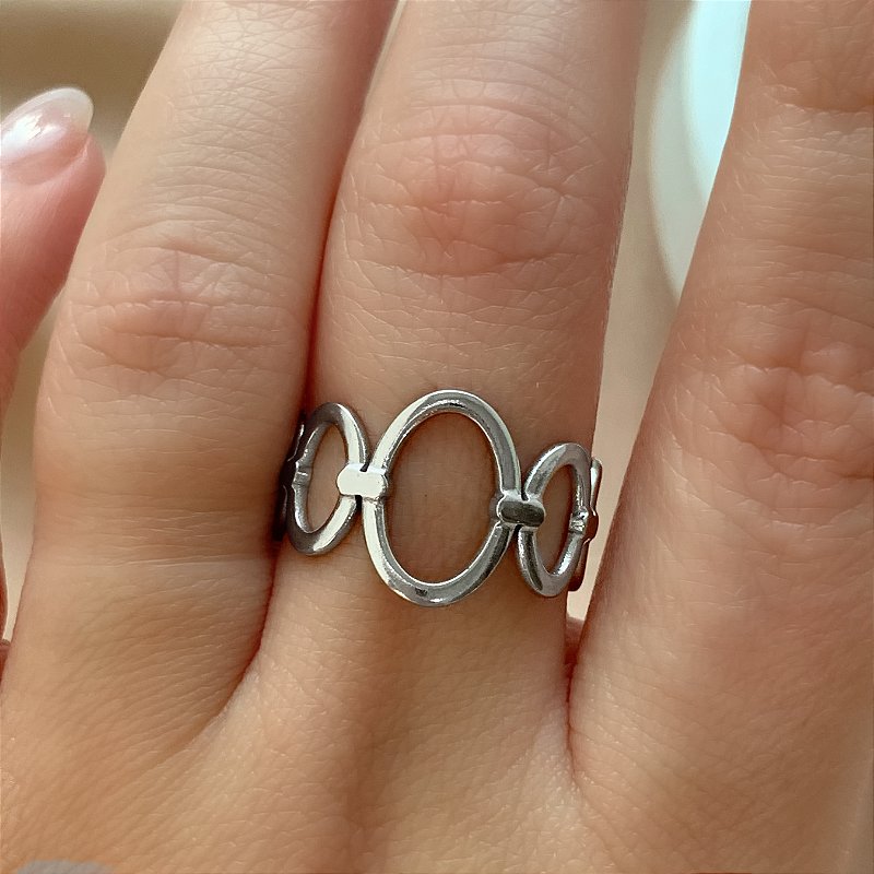 ANEL REGULÁVEL FILEIRA CÍRCULOS OVAIS AÇO 316L PREMIUM⭐️