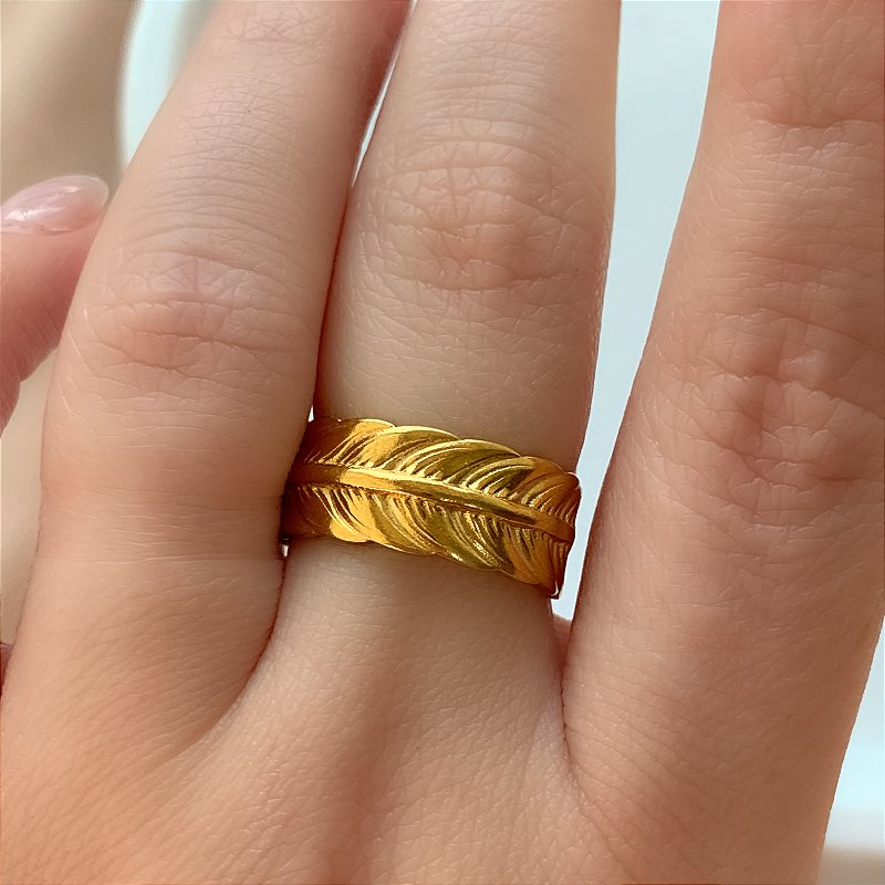 ANEL REGULÁVEL PENA DOURADO AÇO 316L PREMIUM⭐️