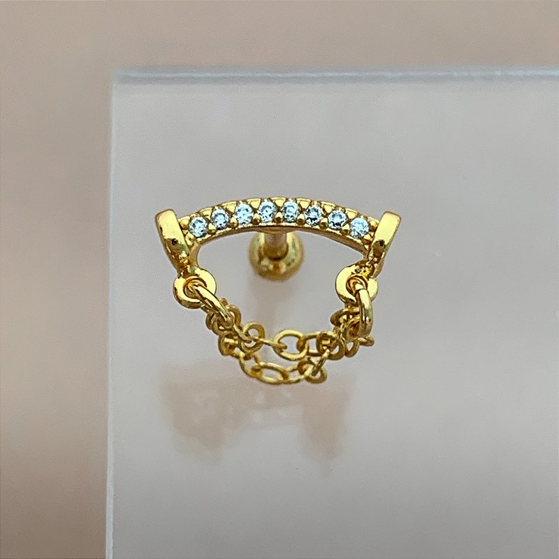 PIERCING CARTILAGEM FIO ZIRCÔNIAS CORRENTE 6MM AÇO 316L FOLHEADO A OURO 18K SEMIJOIA PARA ATUALIZAÇÃO⭐️