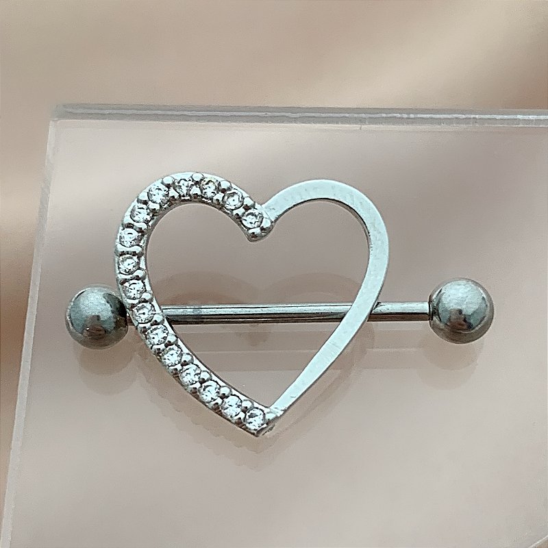 PIERCING MAMILO / ÍNTIMO CORAÇÃO METADE ZIRCÔNIA 12MM AÇO 316L FOLHEADO A RÓDIO SEMIJOIA PARA ATUALIZAÇÃO⭐️