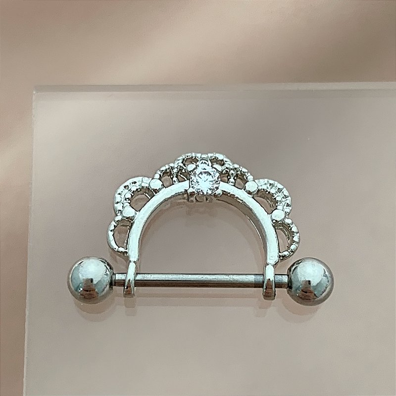 PIERCING MAMILO / ÍNTIMO DETALHADO ZIRCÔNIA 10MM AÇO 316L FOLHEADO A RÓDIO SEMIJOIA PARA ATUALIZAÇÃO⭐️