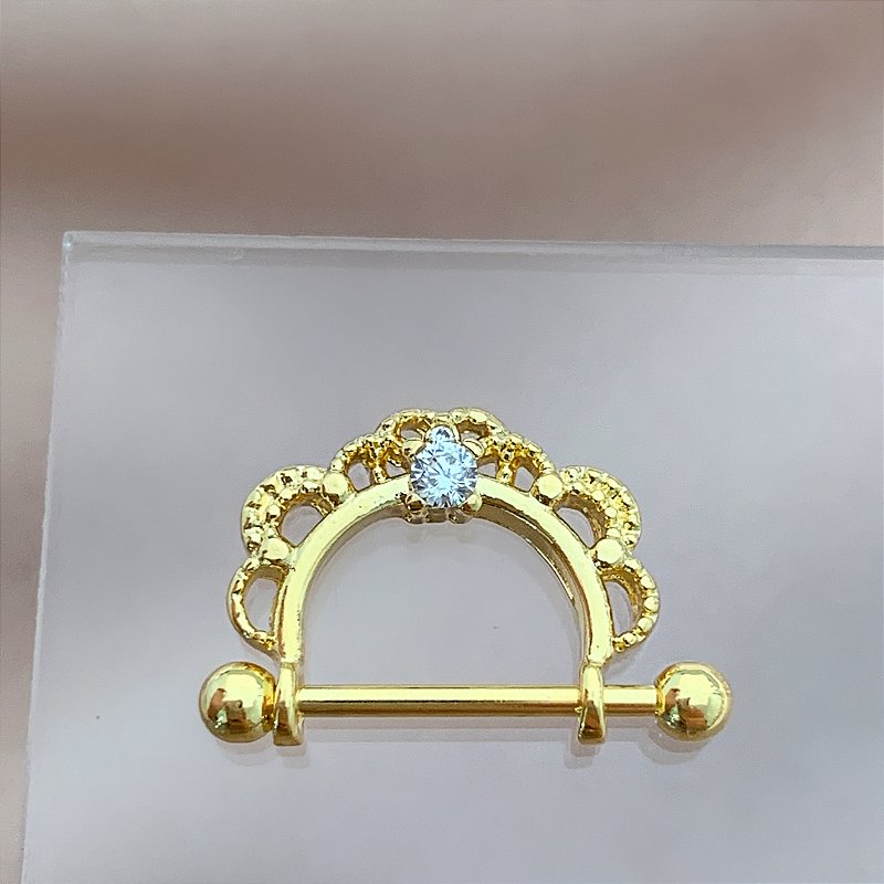 PIERCING MAMILO / ÍNTIMO DETALHADO ZIRCÔNIA 10MM AÇO 316L FOLHEADO A OURO 18K SEMIJOIA PARA ATUALIZAÇÃO⭐️