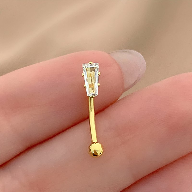 PIERCING ÍNTIMO ZIRCÔNIA RETANGULAR ASSIMÉTRICA 9MM AÇO 316L FOLHEADO A OURO 18K SEMIJOIA PARA ATUALIZAÇÃO⭐️