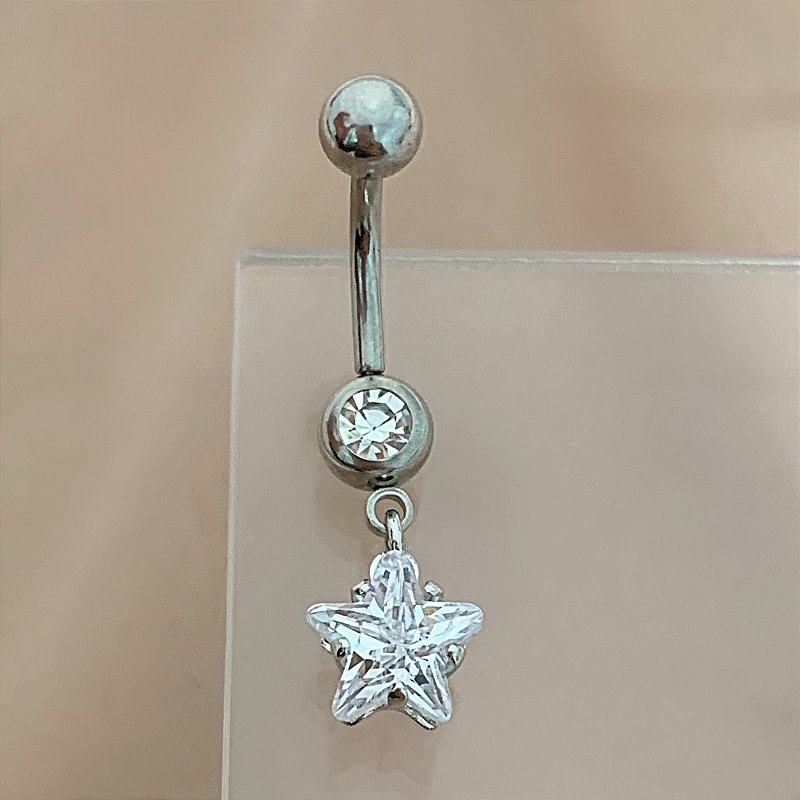 PIERCING UMBIGO PINGENTE ESTRELA ZIRCÔNIA 10MM AÇO 316L FOLHEADO A RÓDIO SEMIJOIA PARA ATUALIZAÇÃO⭐️