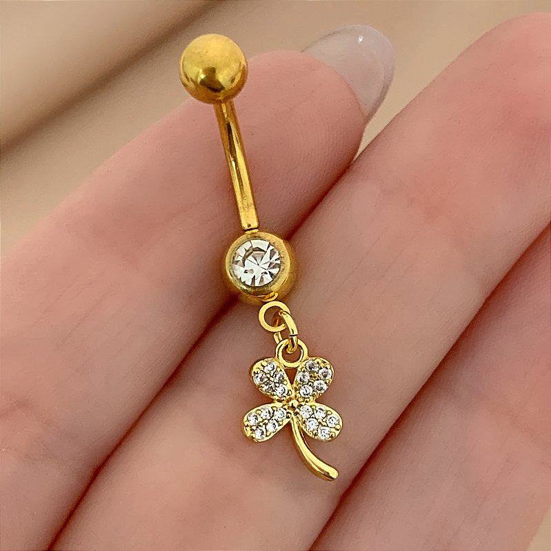 PIERCING UMBIGO PINGENTE FLOR ZIRCÔNIAS 10MM AÇO 316L FOLHEADO A OURO 18K SEMIJOIA PARA ATUALIZAÇÃO⭐️