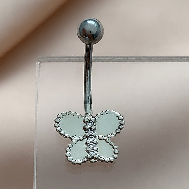 PIERCING UMBIGO BORBOLRETA BORDA BOLINHAS FIO ZIRCÔNIAS 10MM AÇO 316L FOLHEADO A RÓDIO SEMIJOIA PARA ATUALIZAÇÃO⭐️