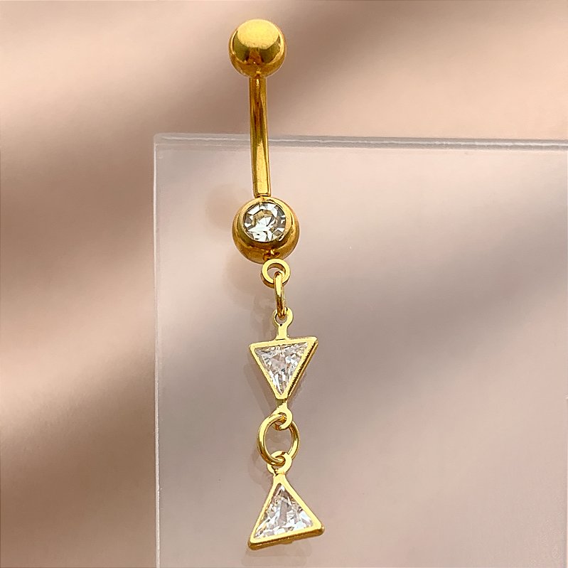 PIERCING UMBIGO PINGENTES TRIÂNGULOS ZIRCÔNIAS 10MM AÇO 316L FOLHEADO A OURO 18K SEMIJOIA PARA ATUALIZAÇÃO⭐️