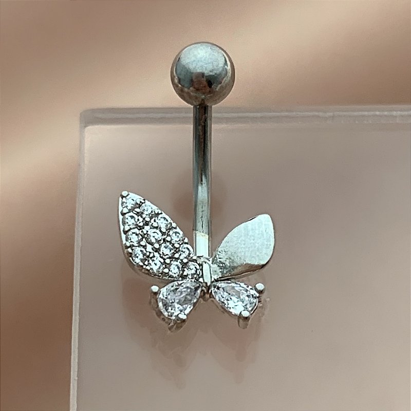 PIERCING UMBIGO BORBOLETA ABSTRATA ZIRCÔNIAS 10MM AÇO 316L FOLHEADO A RÓDIO SEMIJOIA PARA ATUALIZAÇÃO⭐️