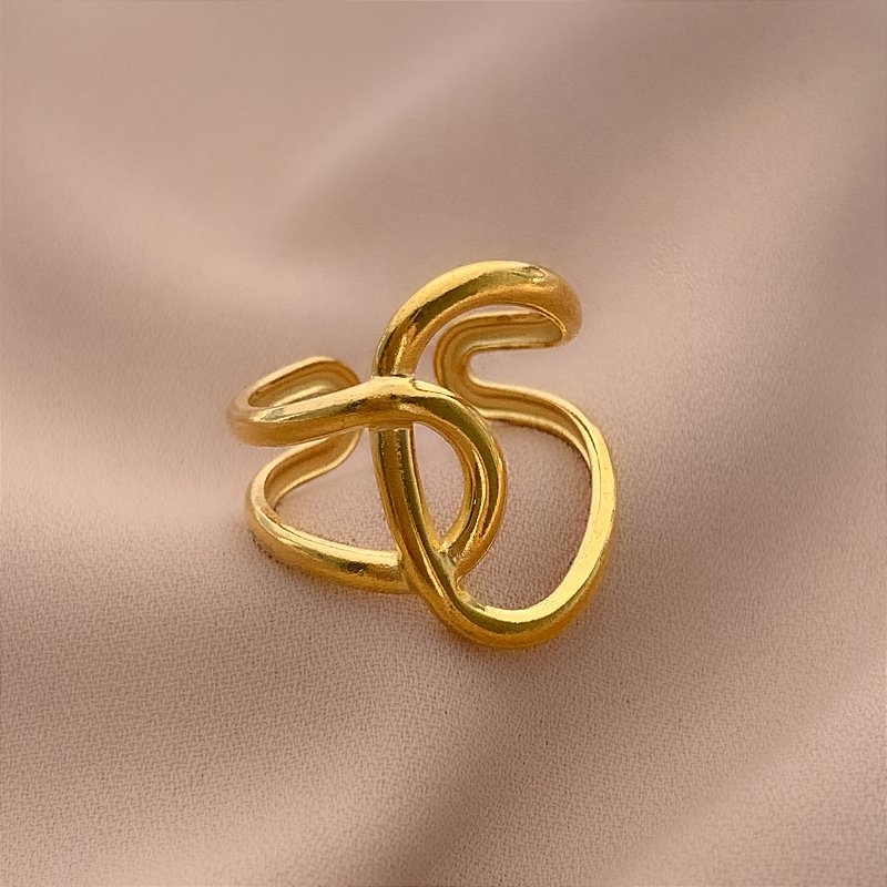 ANEL REGULÁVEL FIOS ENTRELAÇADOS BOLEADOS DOURADO AÇO 316L⭐️