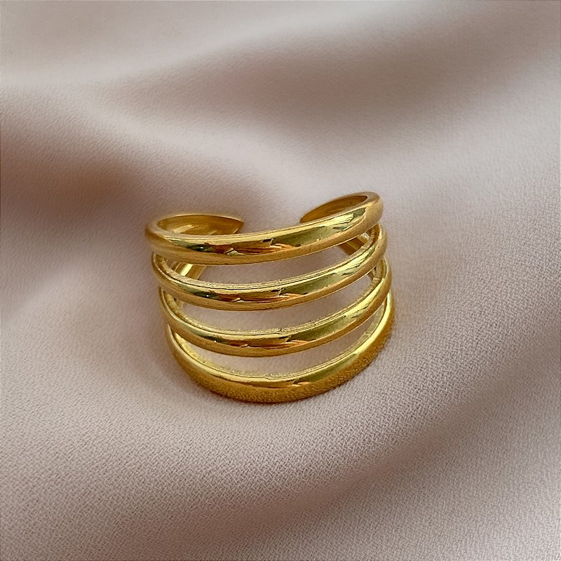 ANEL FIOS LISOS RETOS DOURADO AÇO 316L⭐️