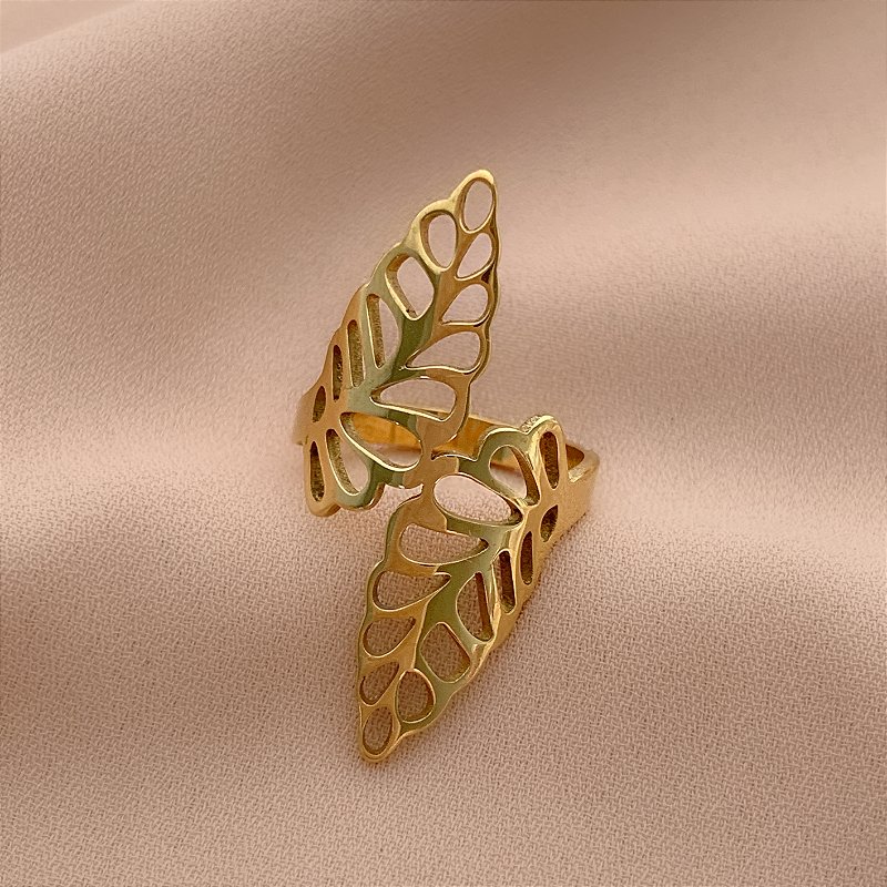 ANEL RAMINHOS VAZADOS CRUZADOS DOURADO AÇO 316L⭐️