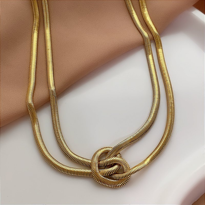 COLAR CORRENTE DUPLA COBRA NÓ DOURADO AÇO 316L⭐️