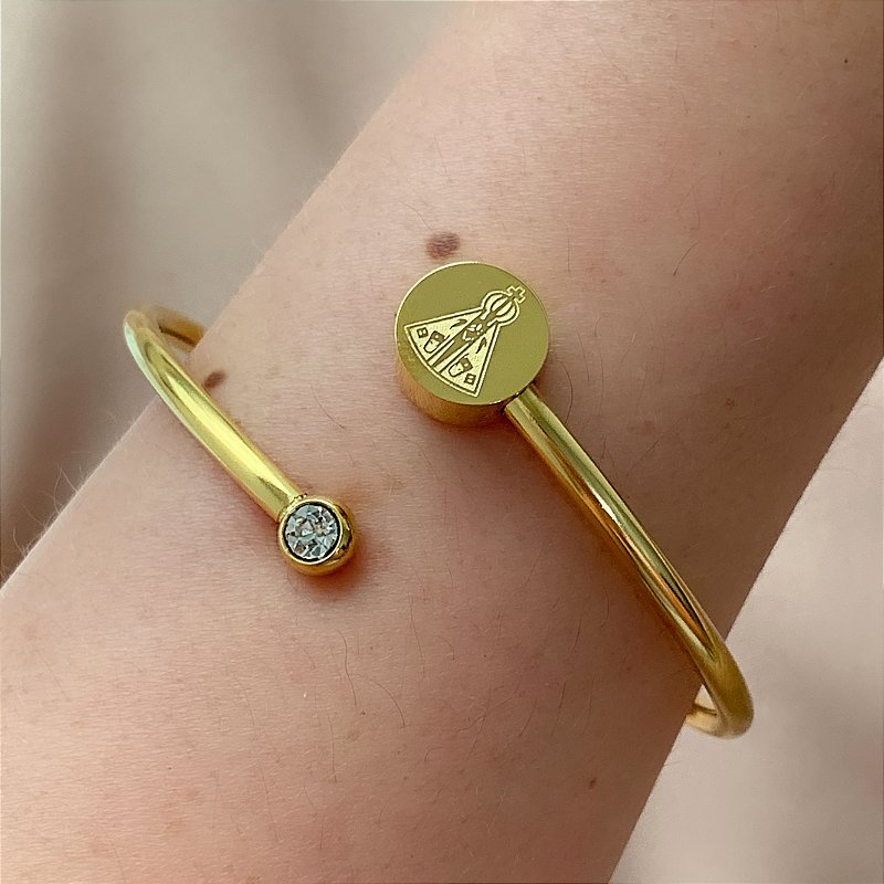 PULSEIRA / BRACELETE NOSSA SENHORA E PONTO DE LUZ DOURADO AÇO 316L⭐️