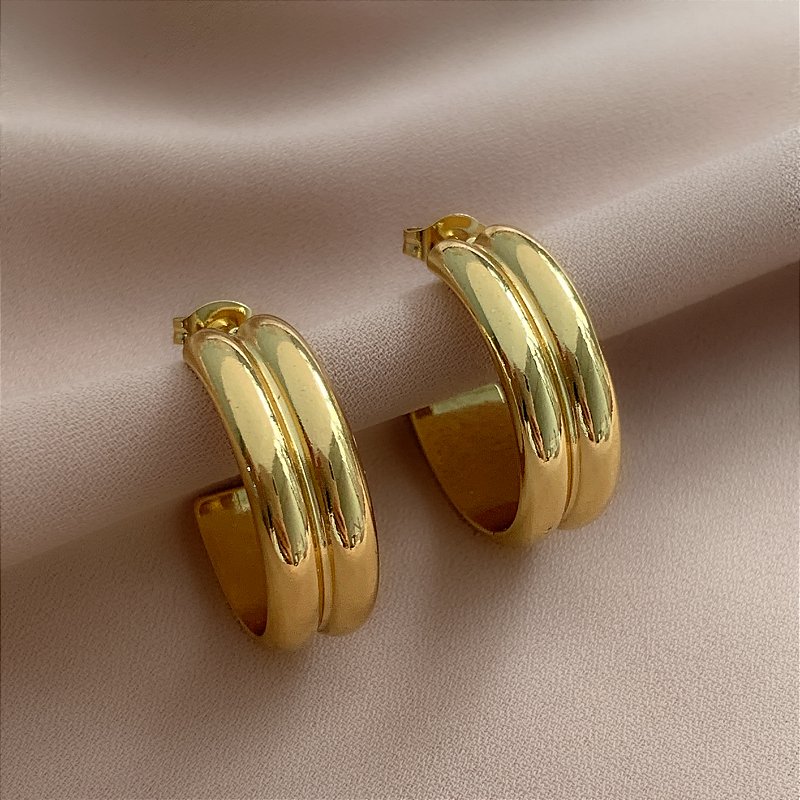 BRINCO ARGOLA DOIS FIOS GROSSOS DOURADO AÇO 316L⭐️
