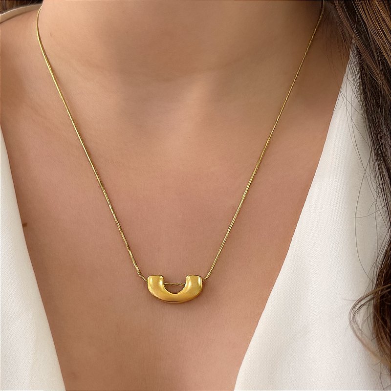 COLAR DELICADO ABSTRATO DOURADO AÇO 316L PREMIUM⭐️