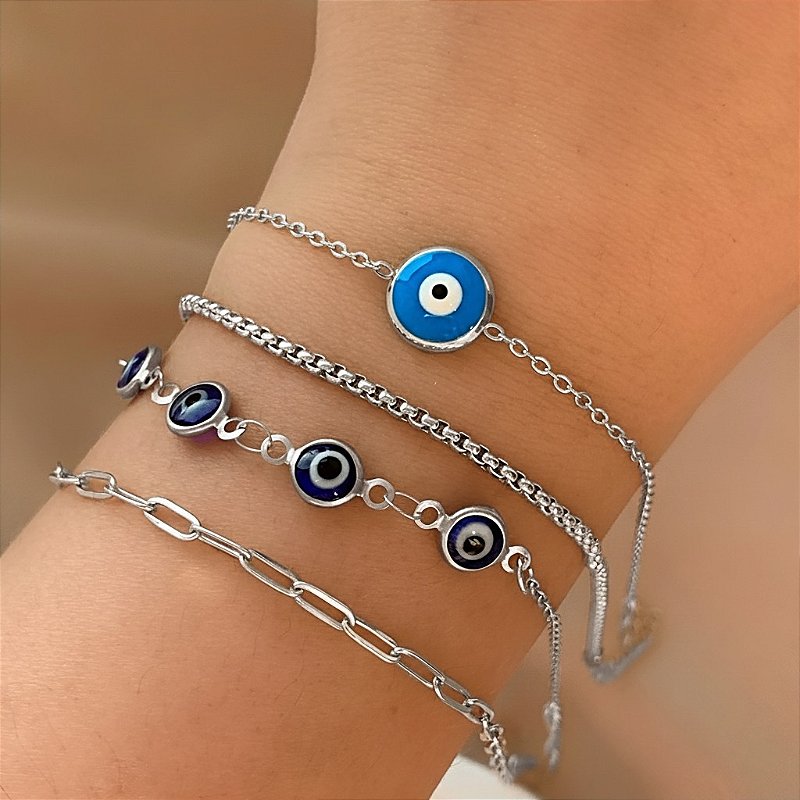 PULSEIRA KIT CORRENTES OLHO GREGO AÇO 316L PREMIUM⭐️