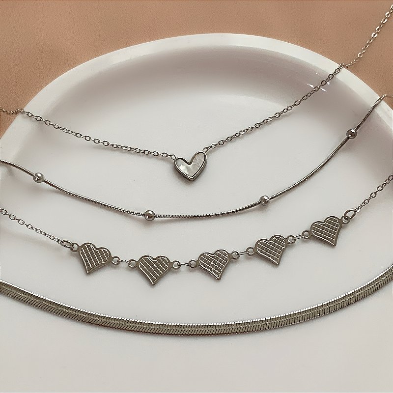 COLAR KIT CHOKER FITA FINA E CORAÇÕES LÍA AÇO 316L PREMIUM⭐️