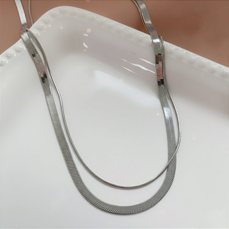 COLAR DUPLO FITA FINA E RABO DE RATO FINO AÇO 316L⭐️