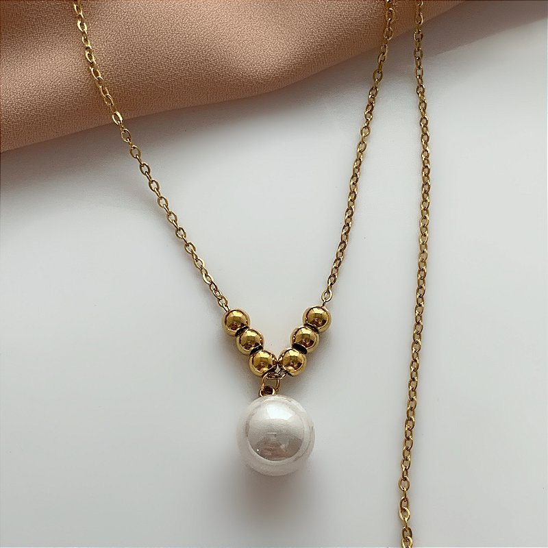 COLAR PÉROLA E BOLINHAS DOURADO AÇO 316L PREMIUM⭐️