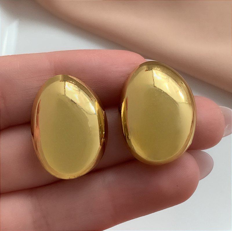 BRINCO OVAL LISO FECHO GANCHO DOURADO AÇO 316L⭐️
