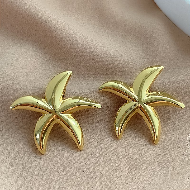 BRINCO ESTRELA DO MAR LISA FECHO GANCHO DOURADO AÇO 316L⭐️
